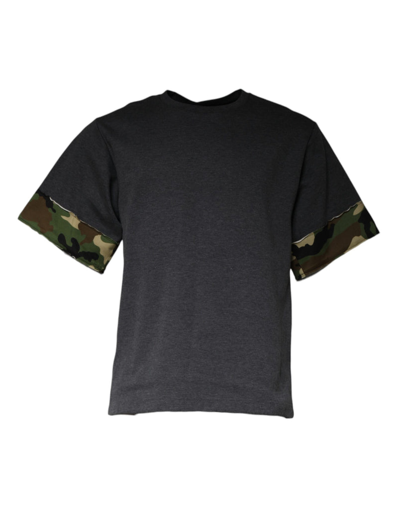 Camiseta gris oscuro de camuflaje con cuello redondo de Dolce & Gabbana
