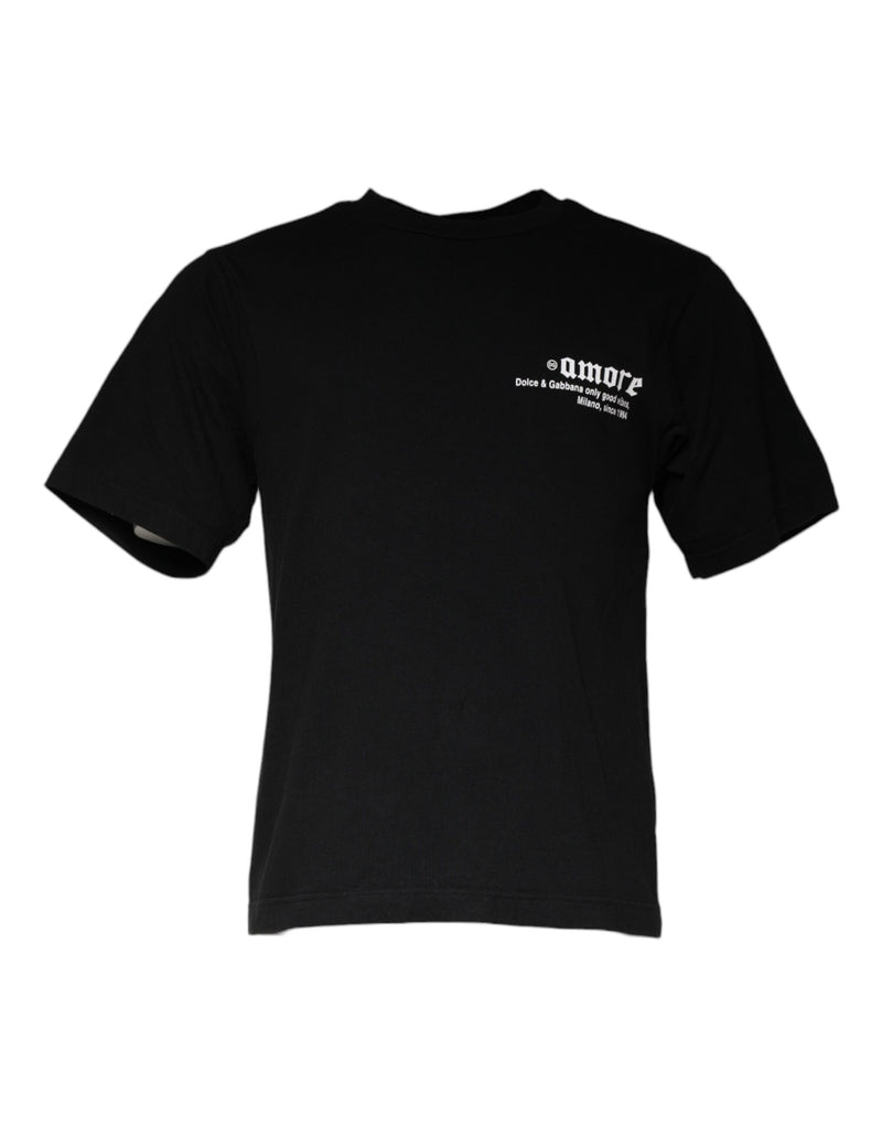 Camiseta de algodón negra con estampado Amore y cuello redondo de Dolce & Gabbana
