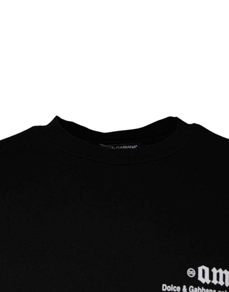 Camiseta de algodón negra con estampado Amore y cuello redondo de Dolce & Gabbana