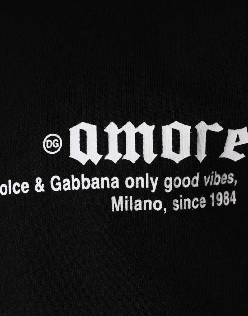 Camiseta de algodón negra con estampado Amore y cuello redondo de Dolce & Gabbana