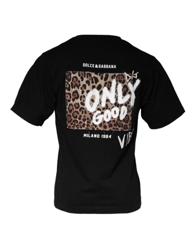 Camiseta de algodón negra con estampado Amore y cuello redondo de Dolce & Gabbana