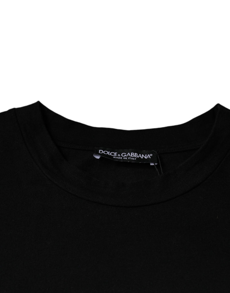 Camiseta de algodón negra con estampado Amore y cuello redondo de Dolce & Gabbana
