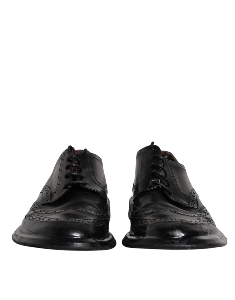 Sapatos sociais Derby pretos de couro com bico wingtip Dolce & Gabbana