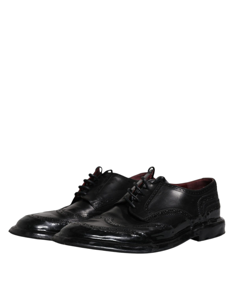 Sapatos sociais Derby pretos de couro com bico wingtip Dolce & Gabbana