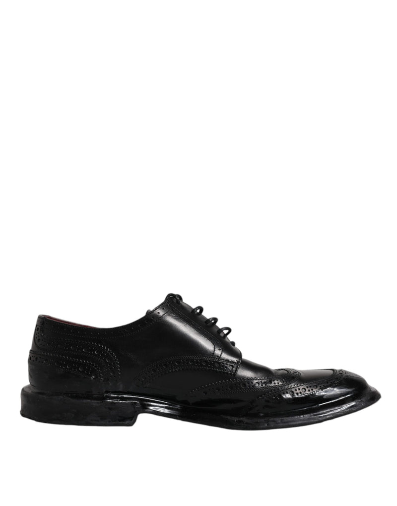 Sapatos sociais Derby pretos de couro com bico wingtip Dolce & Gabbana