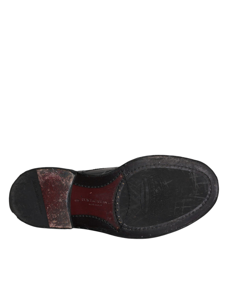 Sapatos sociais Derby pretos de couro com bico wingtip Dolce & Gabbana