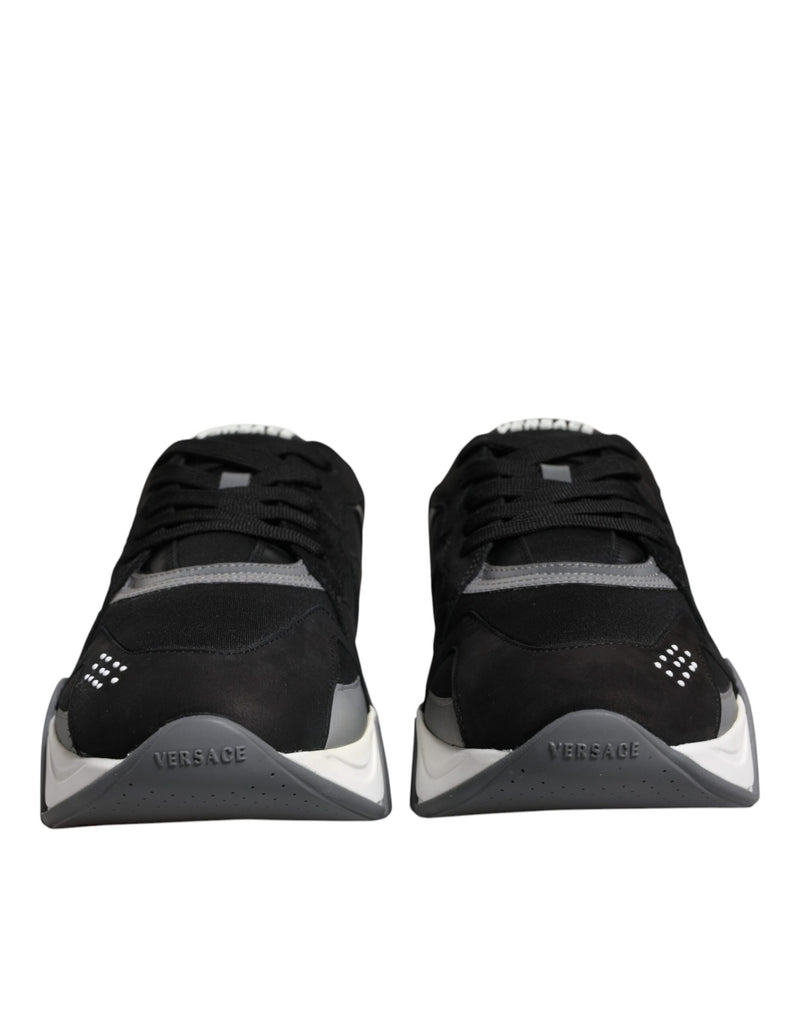 Tênis robusto de cano baixo Versace Squalo preto de couro e neoprene