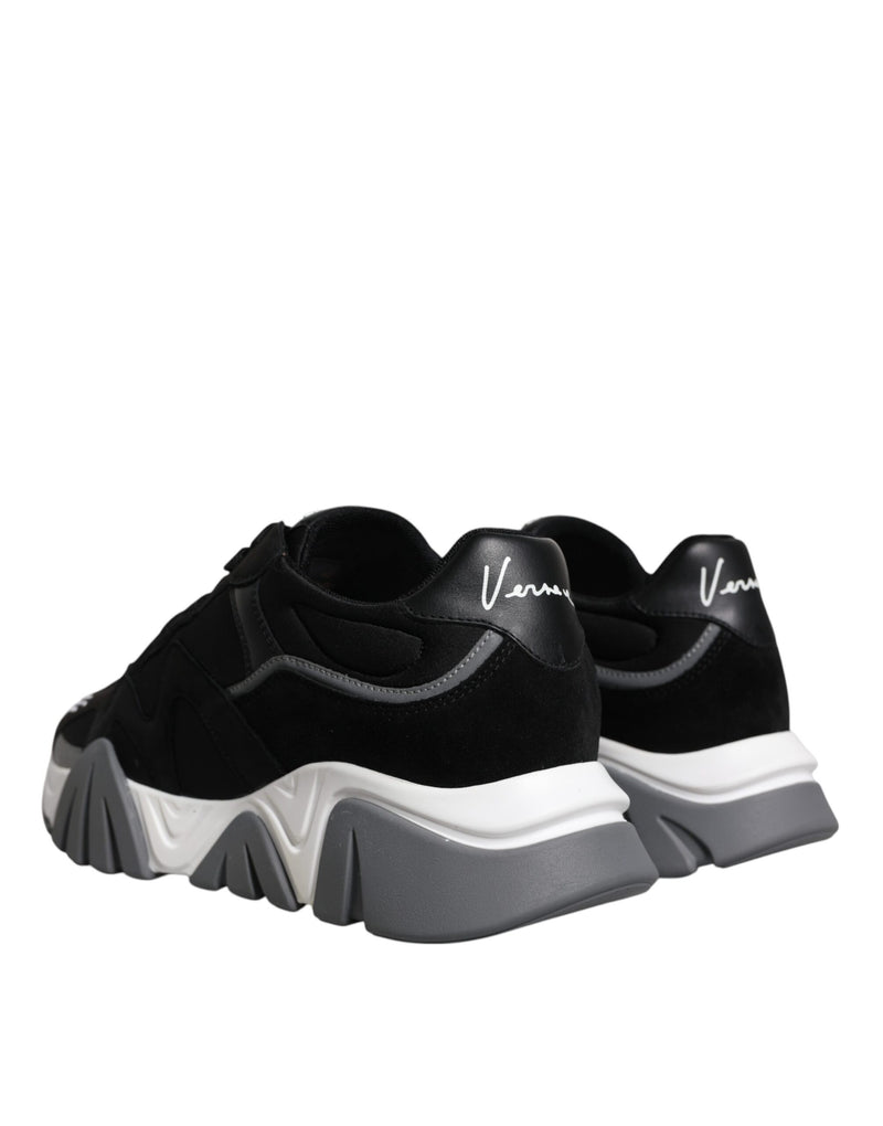Tênis robusto de cano baixo Versace Squalo preto de couro e neoprene
