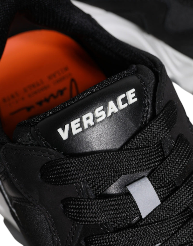 Tênis robusto de cano baixo Versace Squalo preto de couro e neoprene
