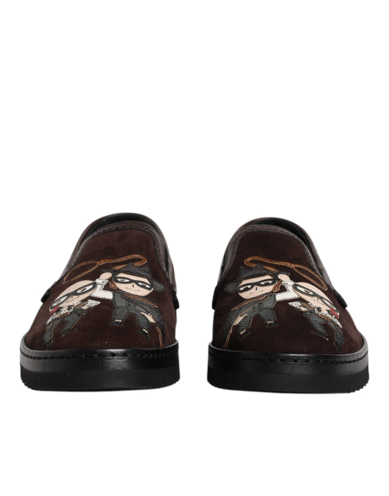 Chaussures plates à enfiler en daim marron DG Family Dolce & Gabbana