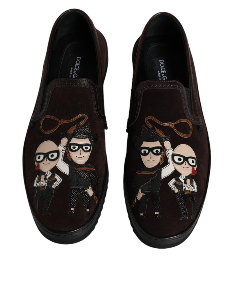 Chaussures plates à enfiler en daim marron DG Family Dolce & Gabbana