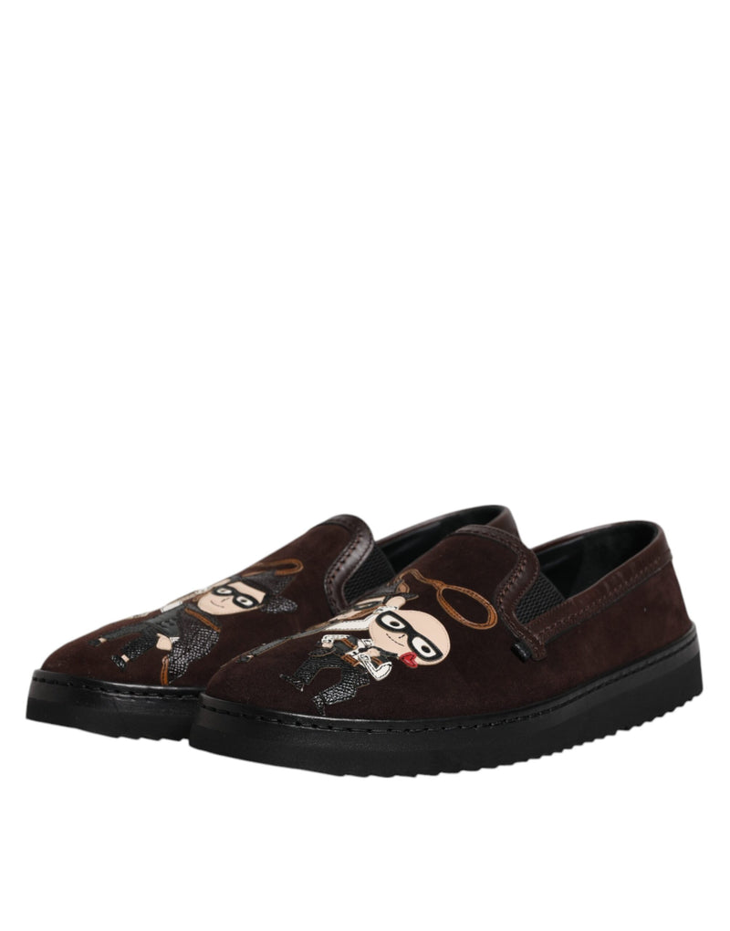 Chaussures plates à enfiler en daim marron DG Family Dolce & Gabbana
