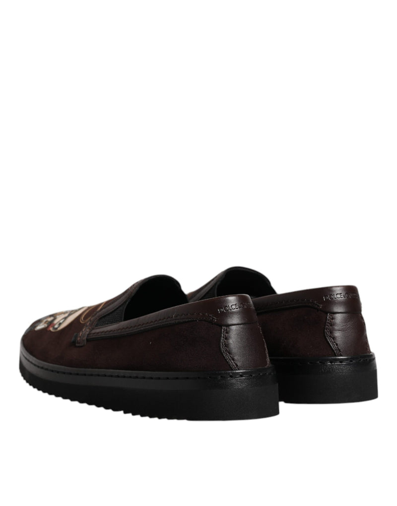 Chaussures plates à enfiler en daim marron DG Family Dolce & Gabbana