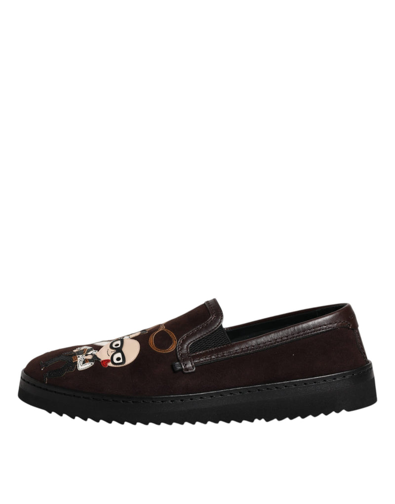 Chaussures plates à enfiler en daim marron DG Family Dolce & Gabbana