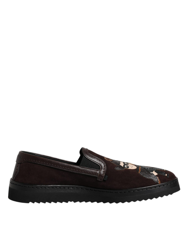 Chaussures plates à enfiler en daim marron DG Family Dolce & Gabbana
