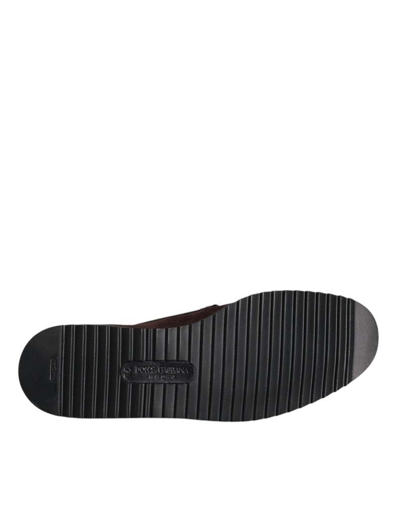 Chaussures plates à enfiler en daim marron DG Family Dolce & Gabbana