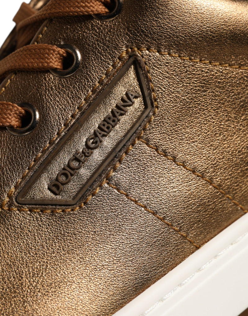 Dolce & Gabbana Gold Leather Logo London Men Sneaker Shoes