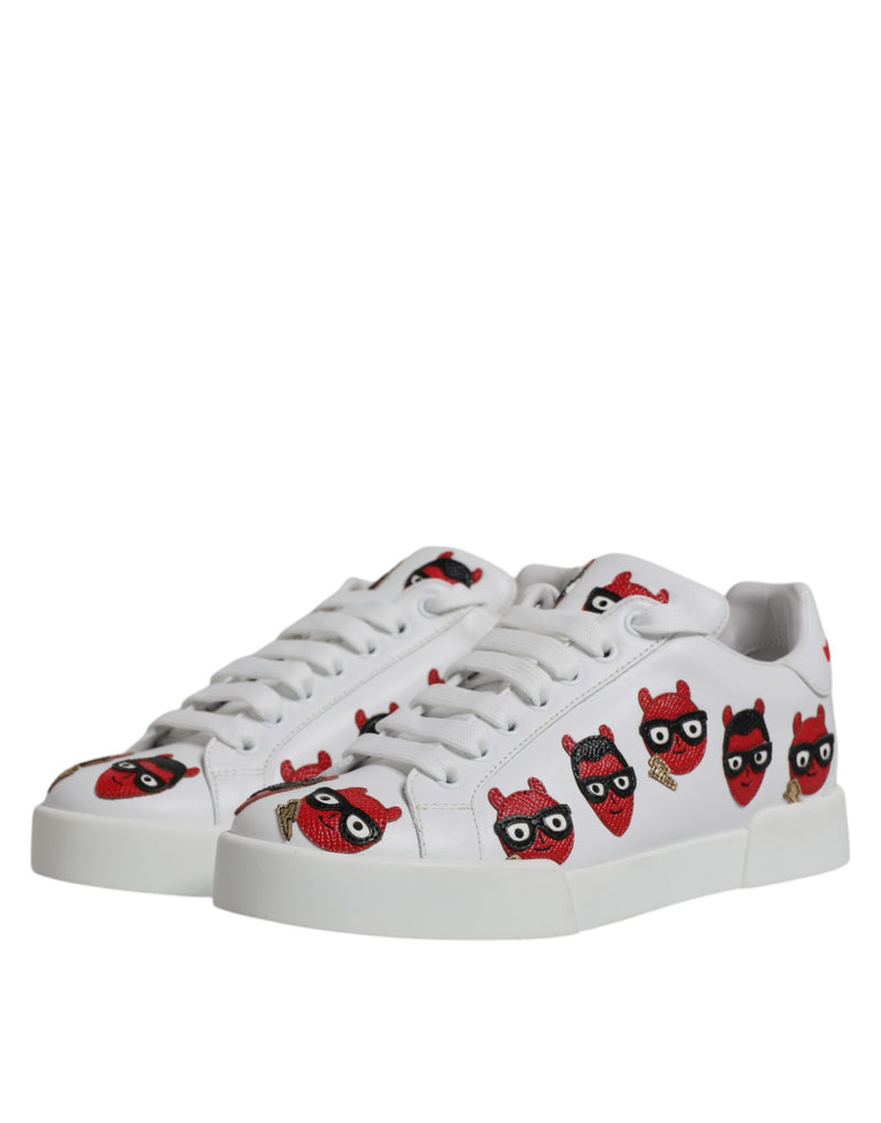 Tênis Portofino Dolce & Gabbana brancos com estampa de rosto de diabo