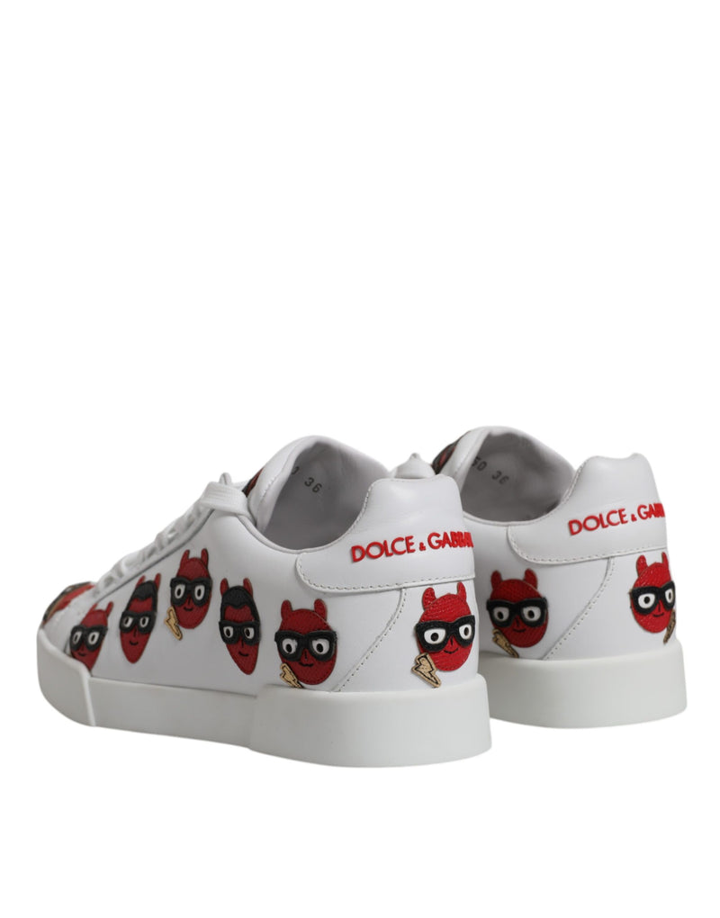 Tênis Portofino Dolce & Gabbana brancos com estampa de rosto de diabo
