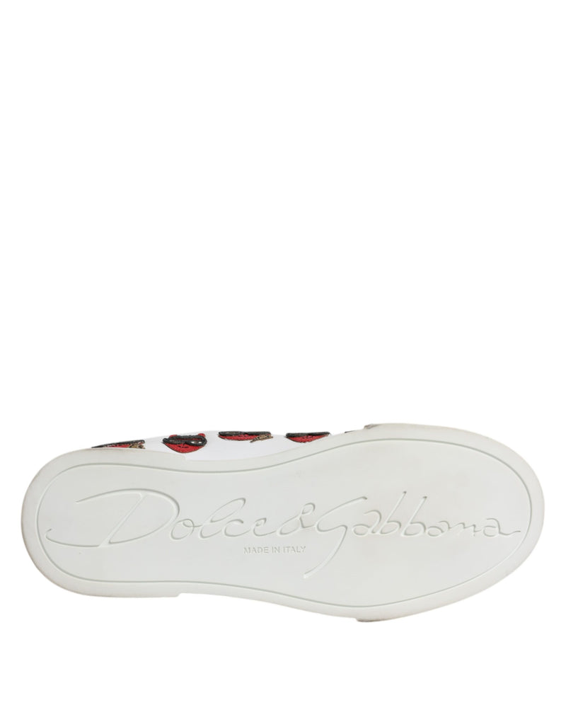 Tênis Portofino Dolce & Gabbana brancos com estampa de rosto de diabo