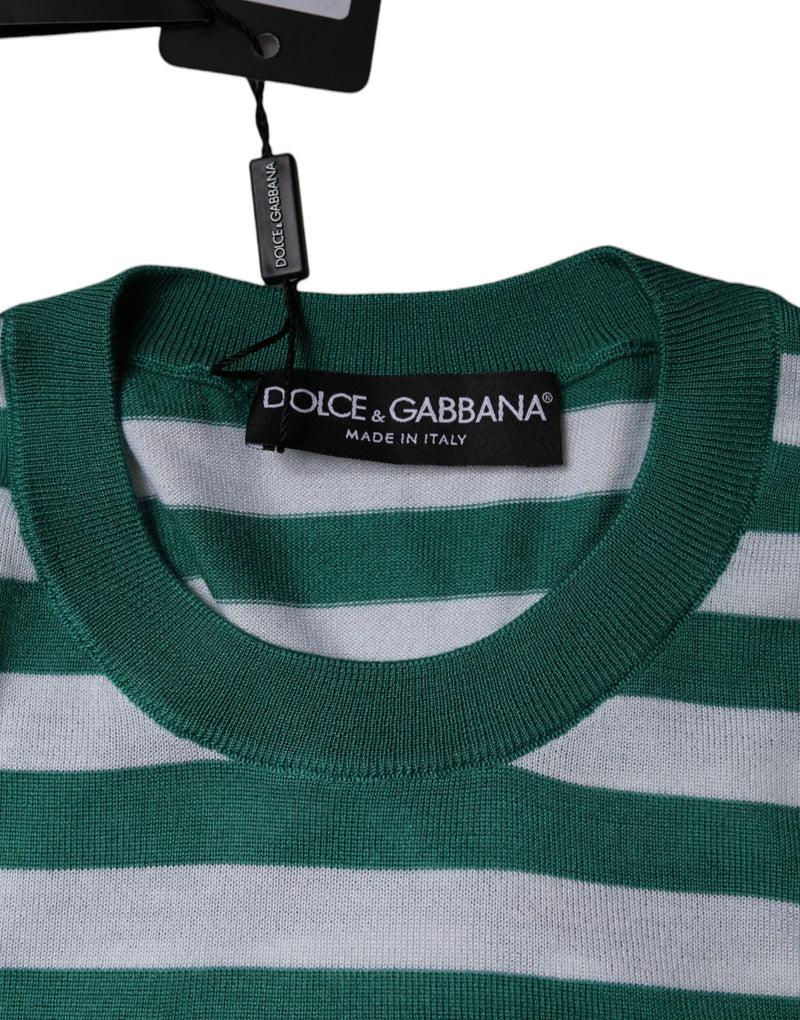 Camiseta de cuello redondo con hojas a rayas blancas y verdes de Dolce & Gabbana