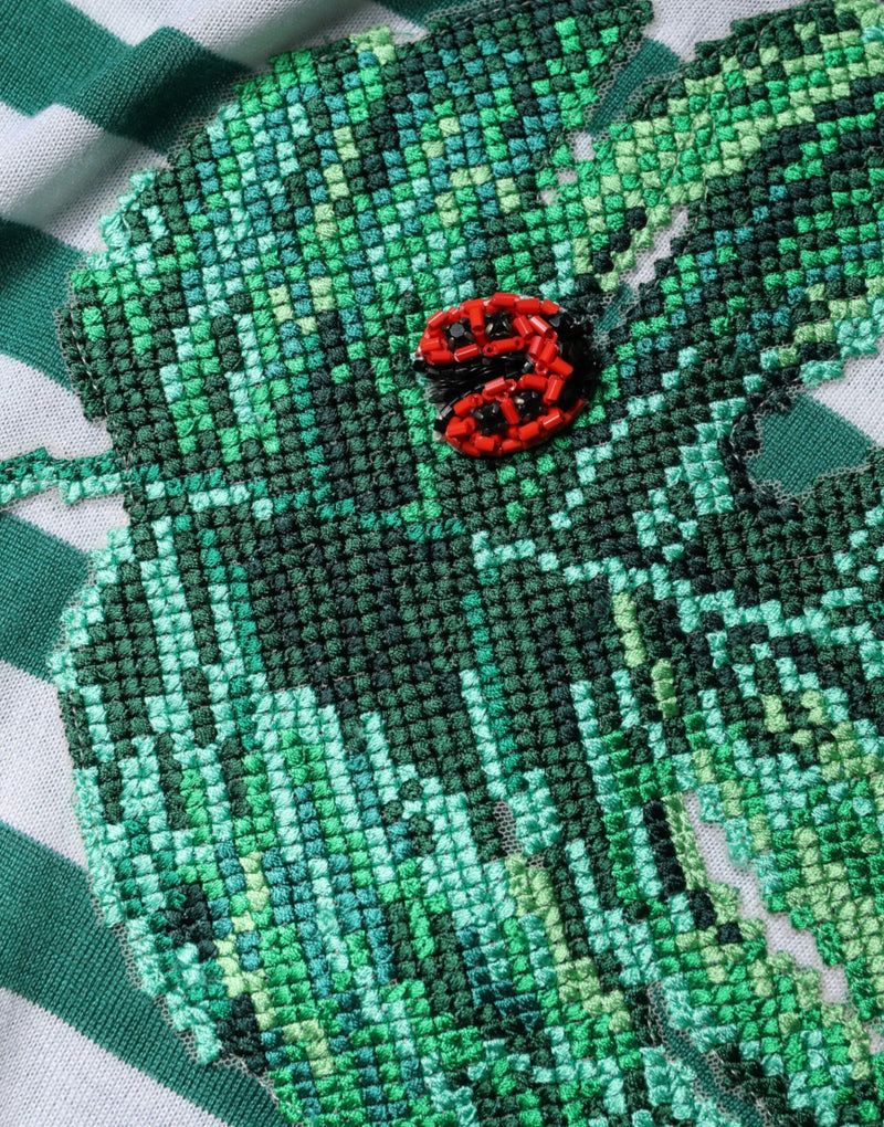 Camiseta de cuello redondo con hojas a rayas blancas y verdes de Dolce & Gabbana