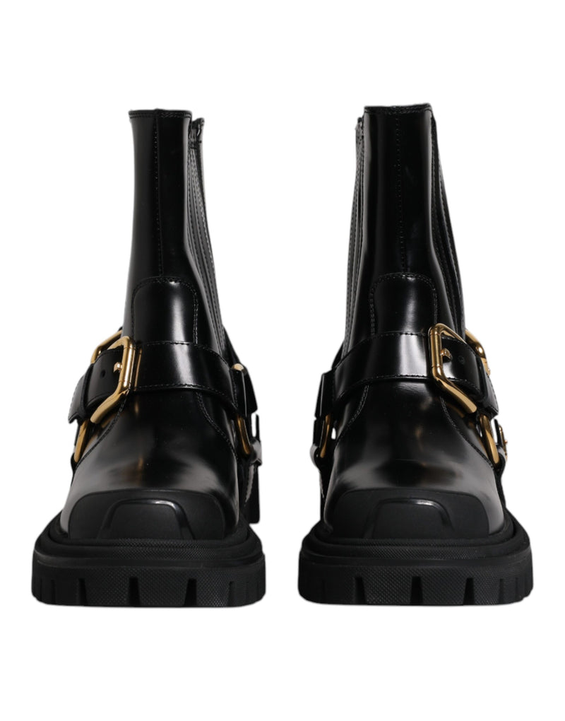 Botas de trekking sin cordones de cuero negro elástico de Dolce & Gabbana
