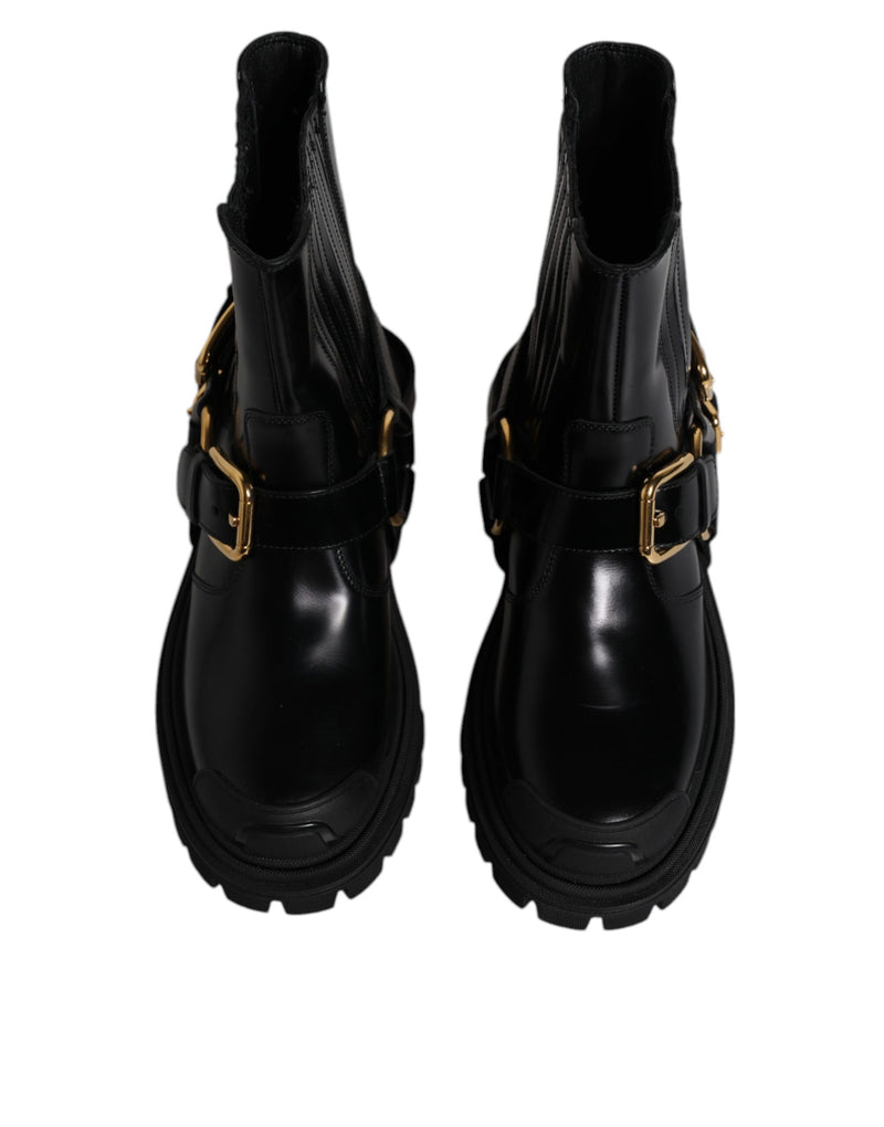 Botas de trekking sin cordones de cuero negro elástico de Dolce & Gabbana