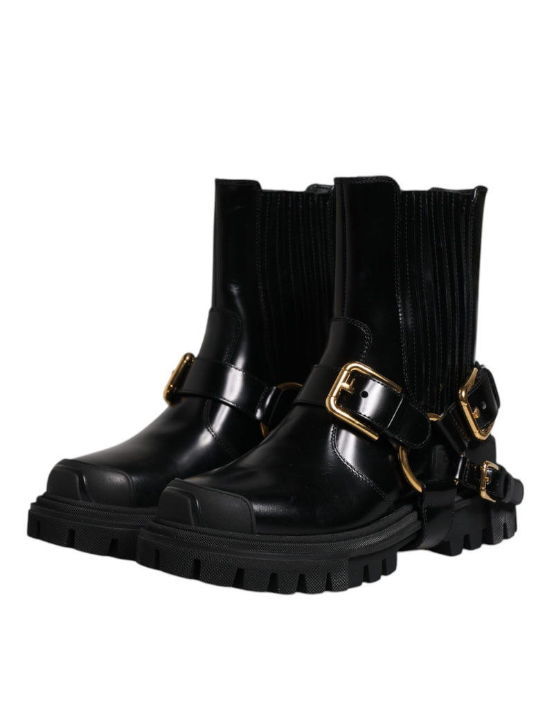 Botas de trekking sin cordones de cuero negro elástico de Dolce & Gabbana