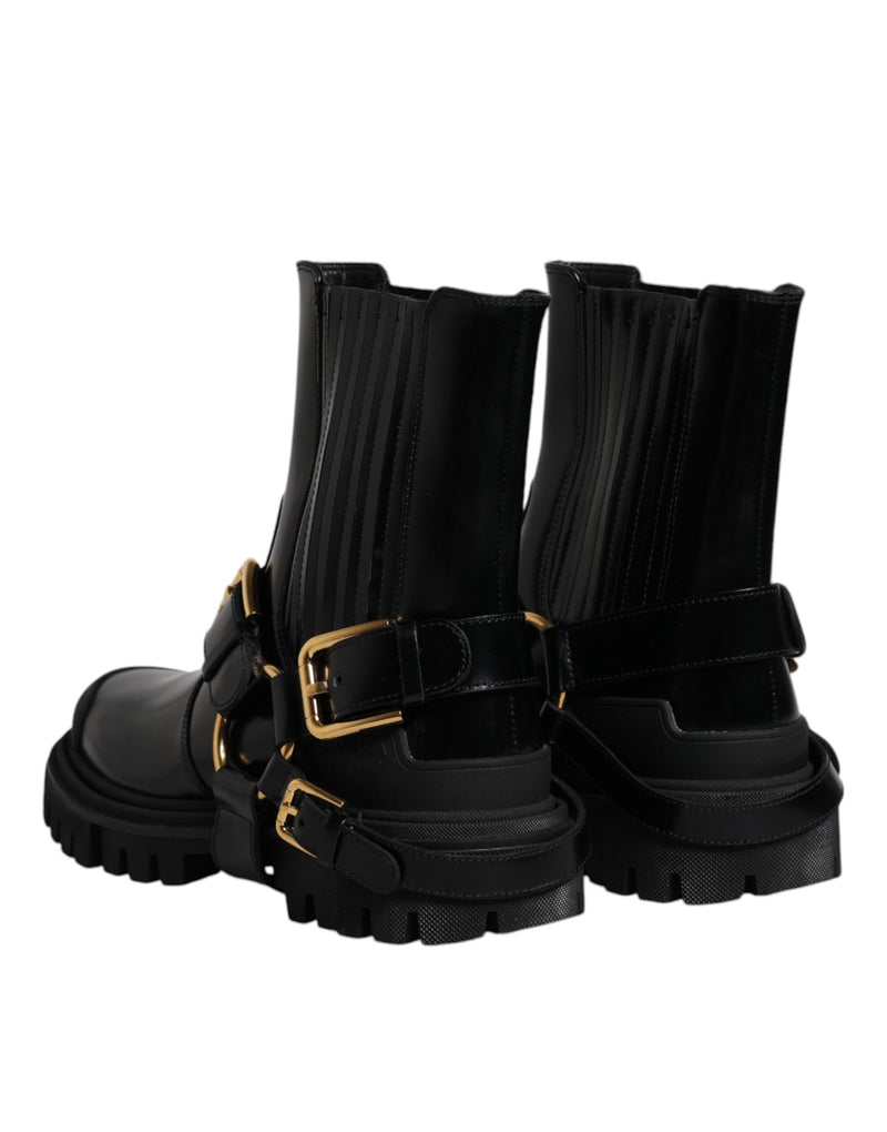 Botas de trekking sin cordones de cuero negro elástico de Dolce & Gabbana