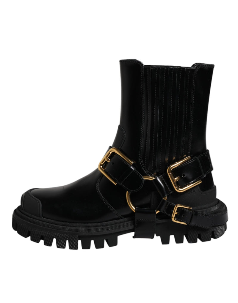 Botas de trekking sin cordones de cuero negro elástico de Dolce & Gabbana
