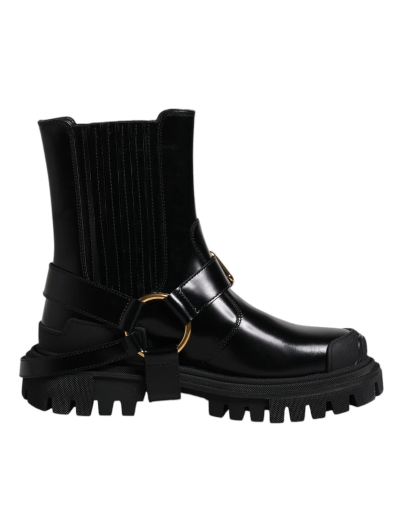 Botas de trekking sin cordones de cuero negro elástico de Dolce & Gabbana