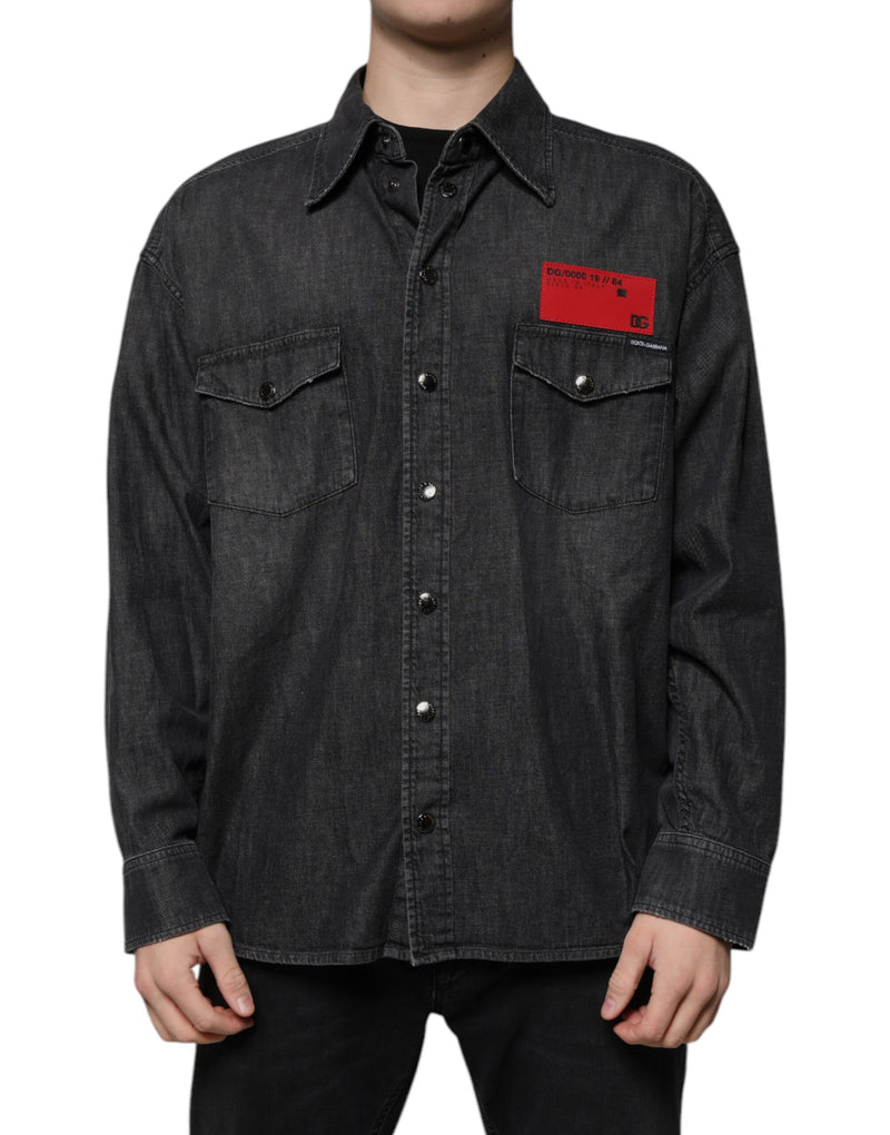 Camisa vaquera de algodón negro con logotipo y botones de Dolce & Gabbana