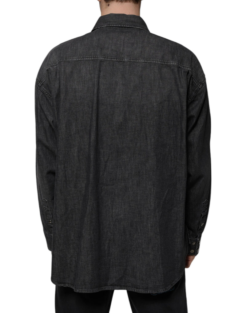 Camisa vaquera de algodón negro con logotipo y botones de Dolce & Gabbana
