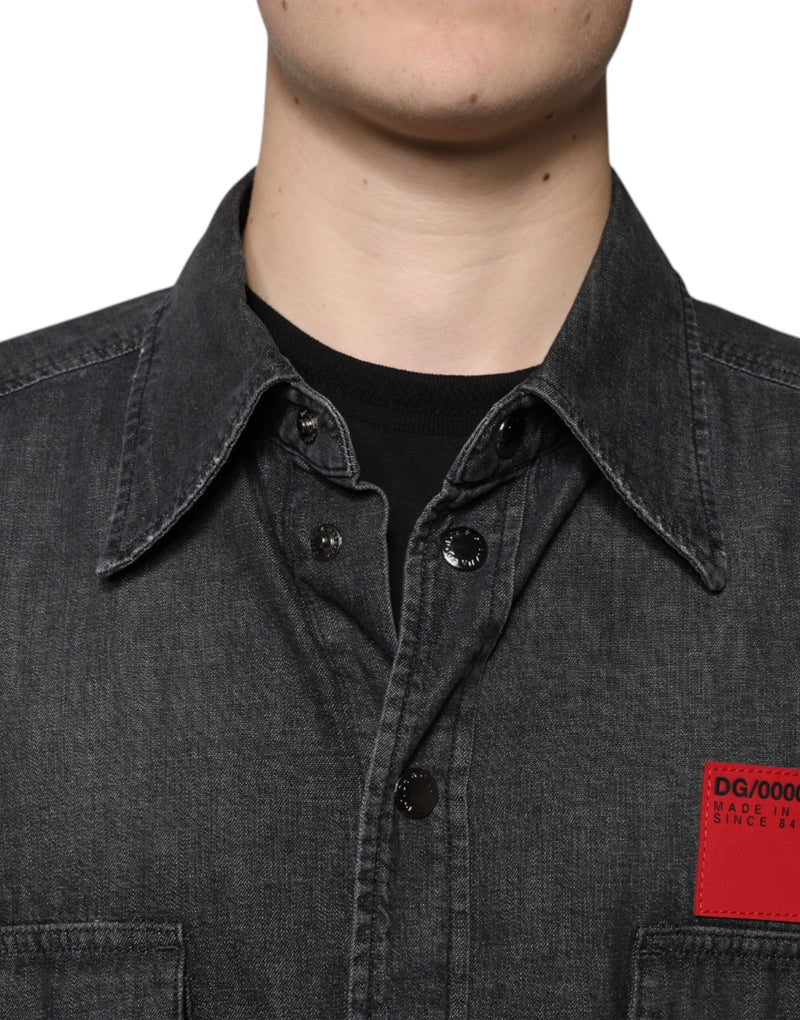 Camisa vaquera de algodón negro con logotipo y botones de Dolce & Gabbana