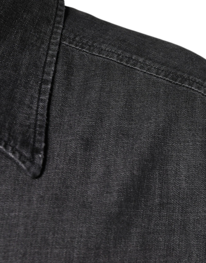 Camisa vaquera de algodón negro con logotipo y botones de Dolce & Gabbana