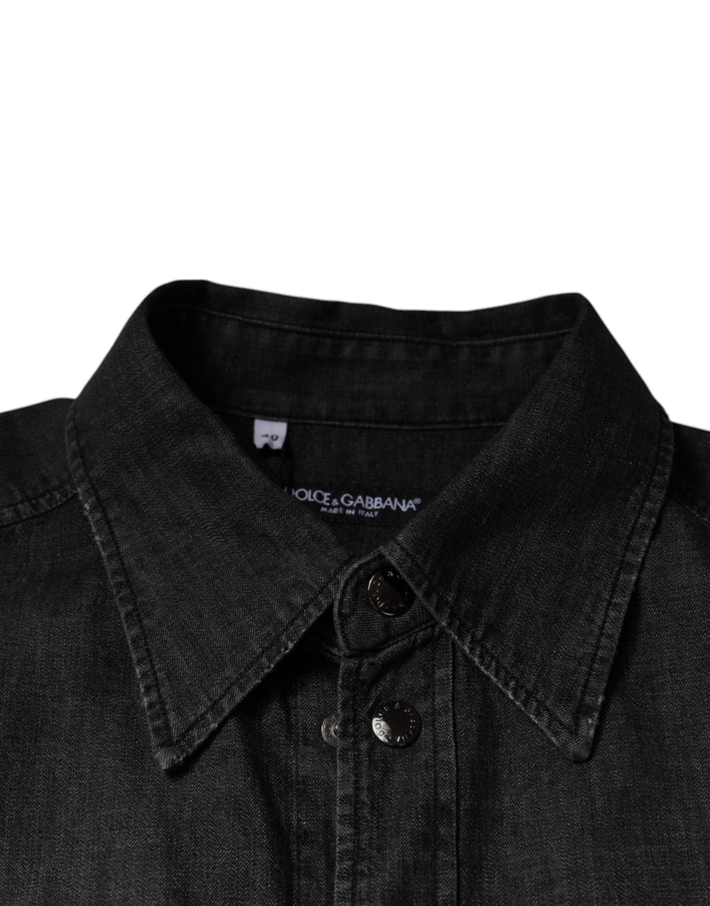 Camisa vaquera de algodón negro con logotipo y botones de Dolce & Gabbana