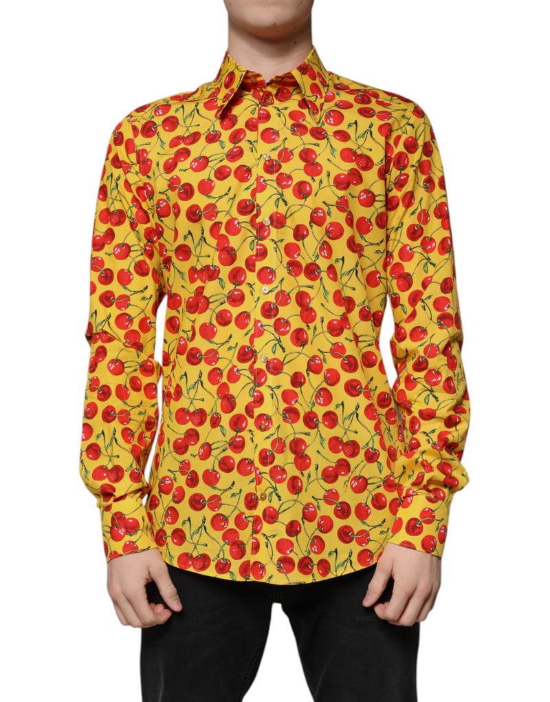 Chemise habillée MARTINI en coton jaune à motif cerises Dolce & Gabbana
