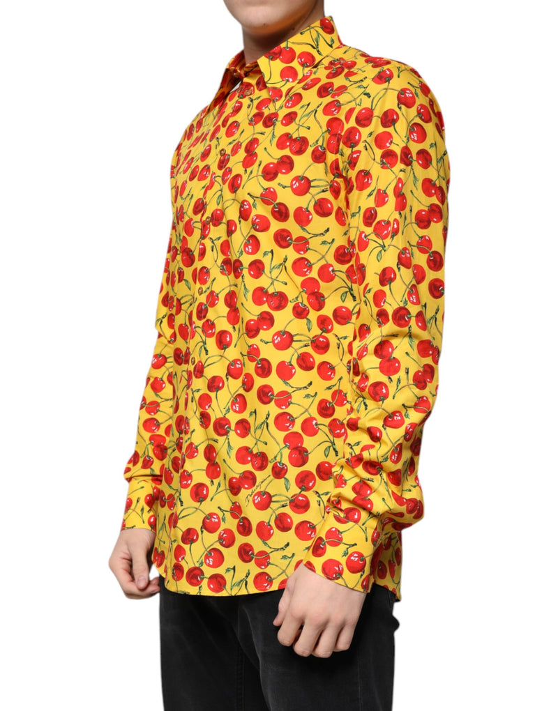 Chemise habillée MARTINI en coton jaune à motif cerises Dolce & Gabbana