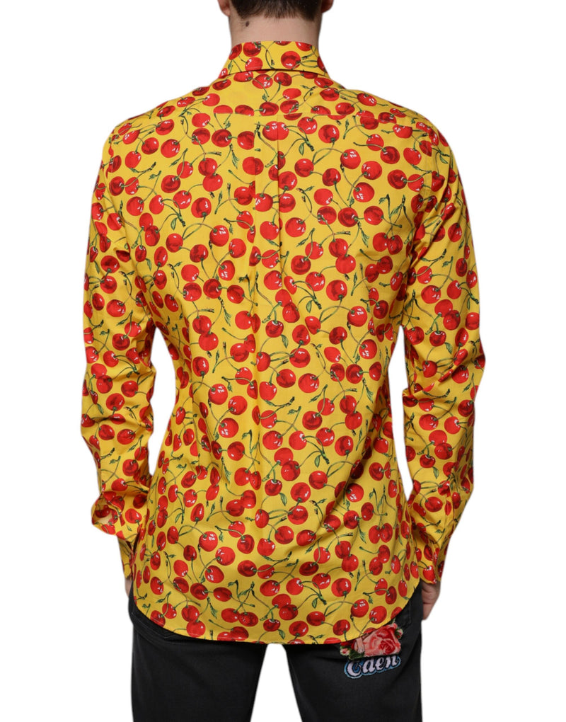 Chemise habillée MARTINI en coton jaune à motif cerises Dolce & Gabbana