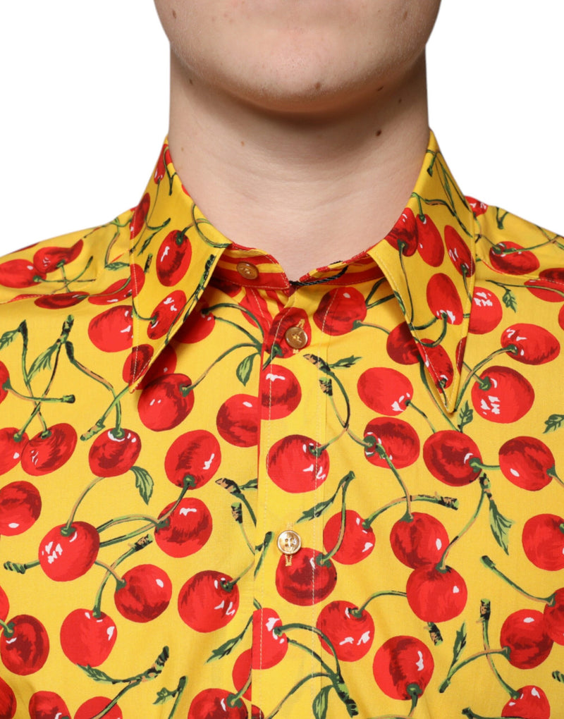 Chemise habillée MARTINI en coton jaune à motif cerises Dolce & Gabbana