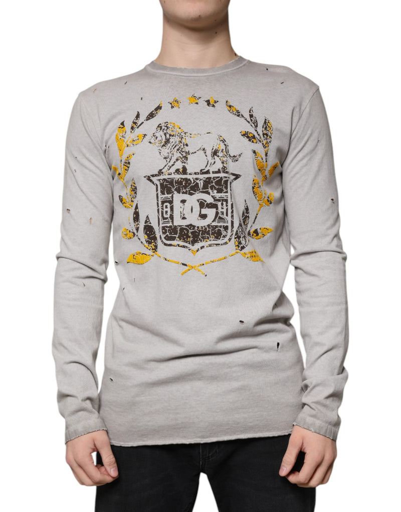 Pull gris en coton imprimé à col rond Dolce & Gabbana