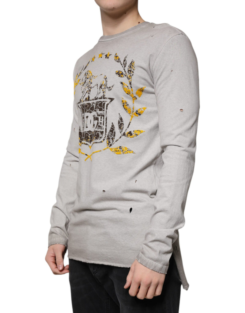 Pull gris en coton imprimé à col rond Dolce & Gabbana