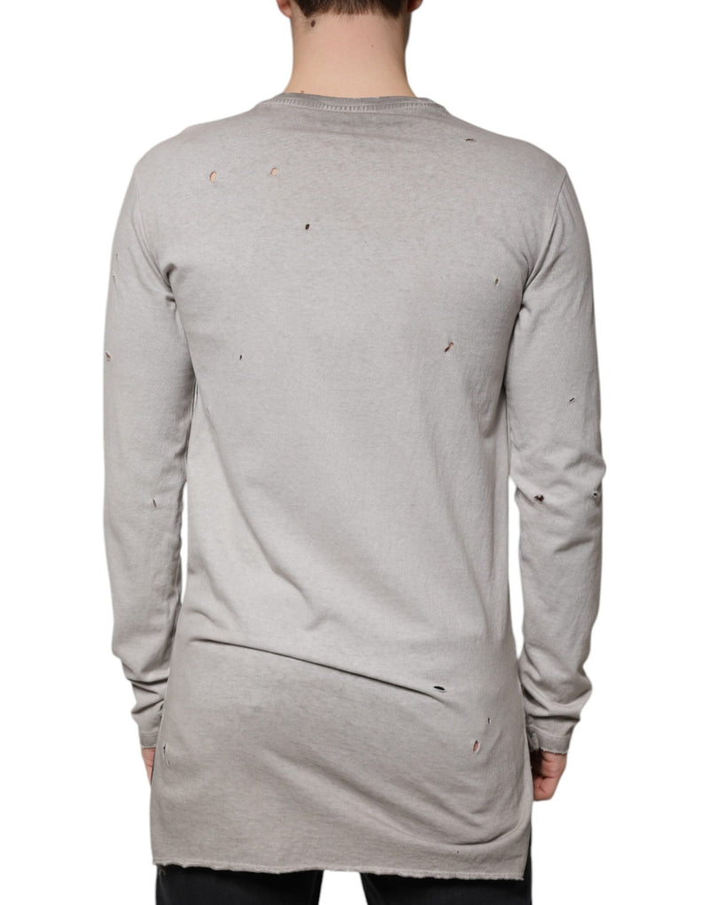 Pull gris en coton imprimé à col rond Dolce & Gabbana