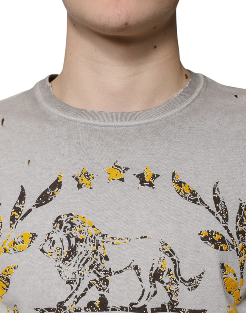 Pull gris en coton imprimé à col rond Dolce & Gabbana