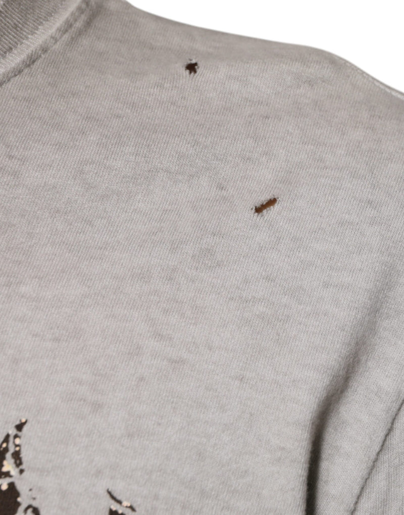 Pull gris en coton imprimé à col rond Dolce & Gabbana