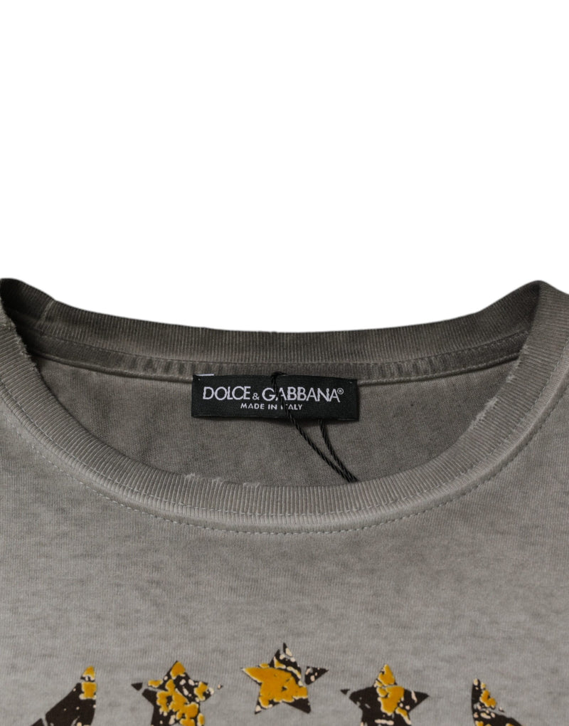 Pull gris en coton imprimé à col rond Dolce & Gabbana