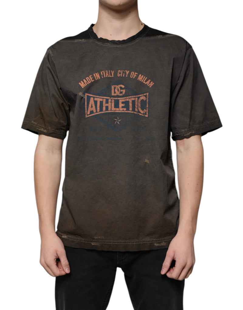 Camiseta marrom de algodão com estampa gráfica e gola redonda Dolce & Gabbana