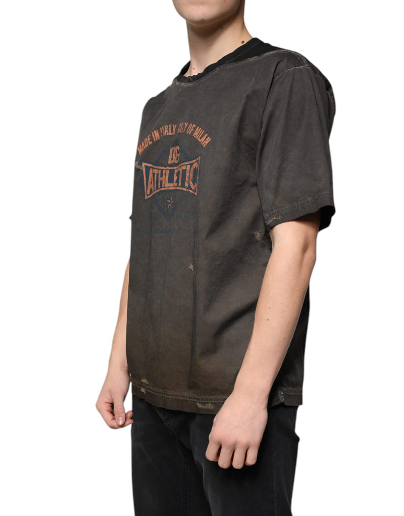 Camiseta marrom de algodão com estampa gráfica e gola redonda Dolce & Gabbana