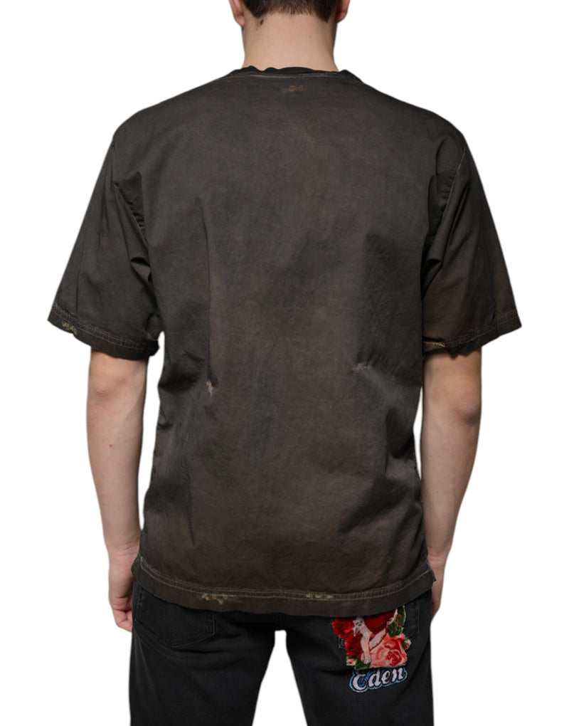Camiseta marrom de algodão com estampa gráfica e gola redonda Dolce & Gabbana